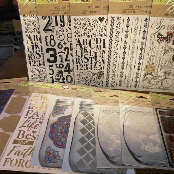 Mystery Craft Box 11x8.5x6 full Variety Wood rounds, stickers napkins, twine - Picture 4 of 6